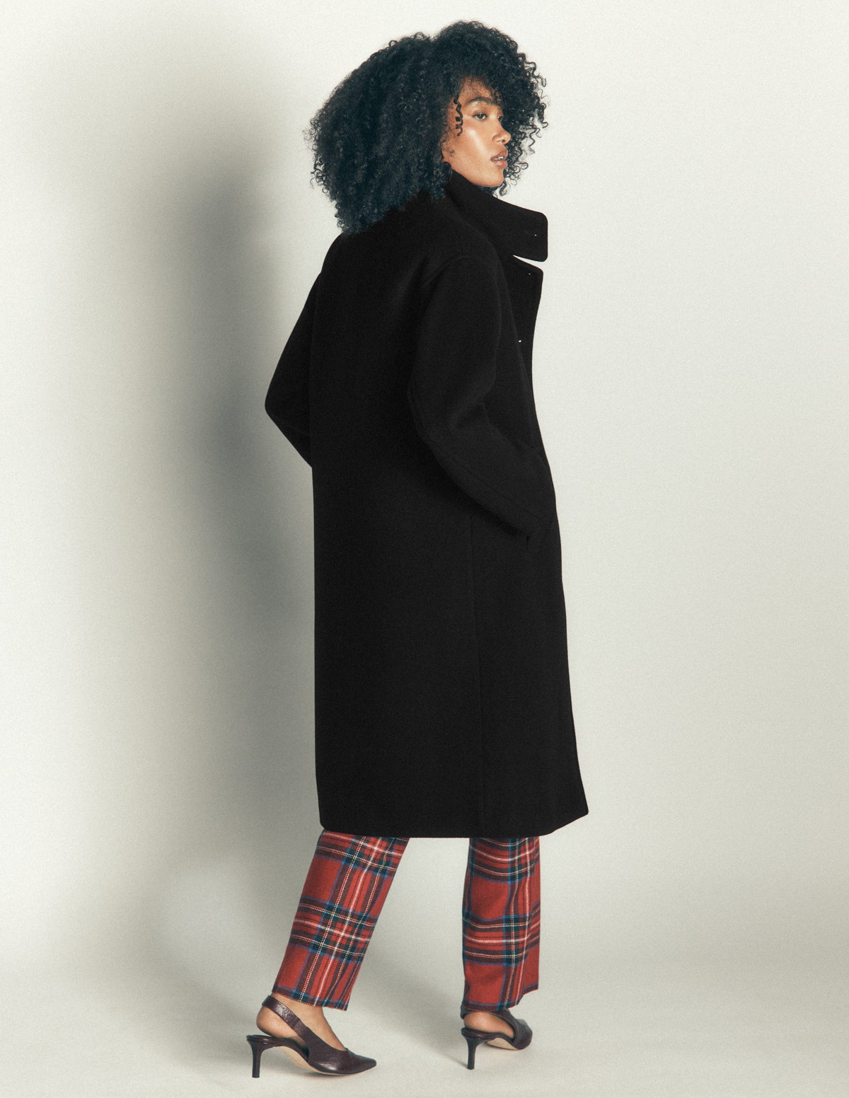 Funnel Neck Longline Wool Coat-Black - Image 4