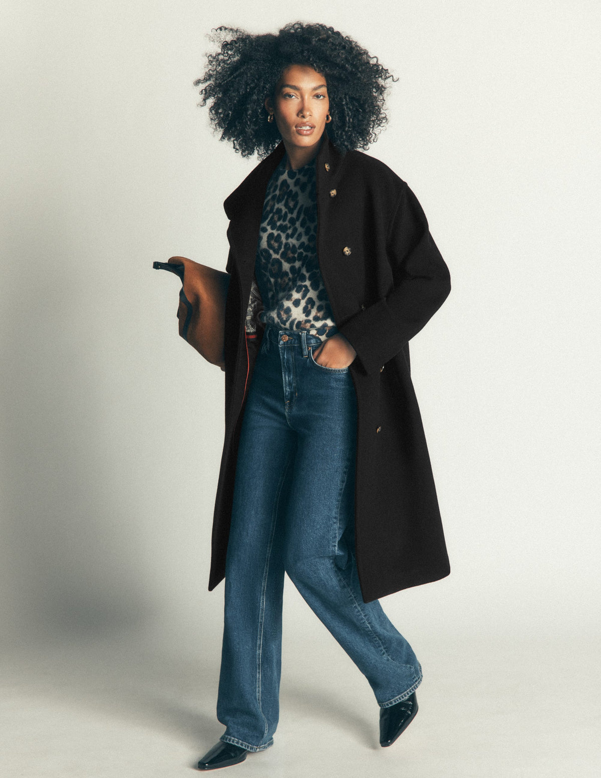 Funnel Neck Longline Wool Coat-Black-7