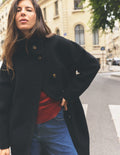 Funnel Neck Longline Wool Coat-Black