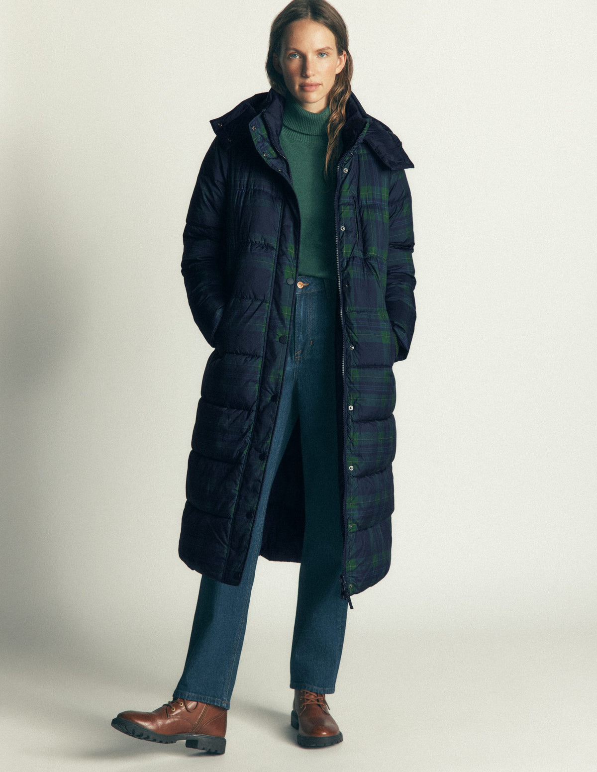Long Raglan Padded Coat-Navy - Image 2