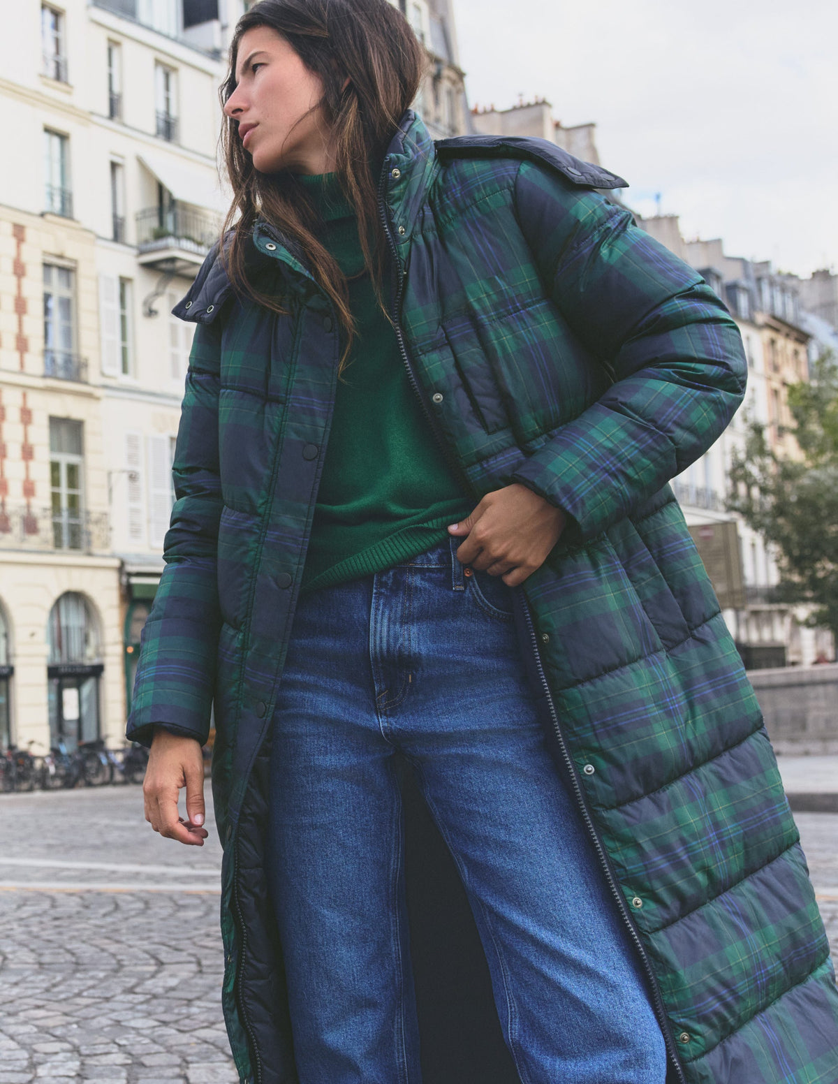 Long Raglan Padded Coat-Navy-1
