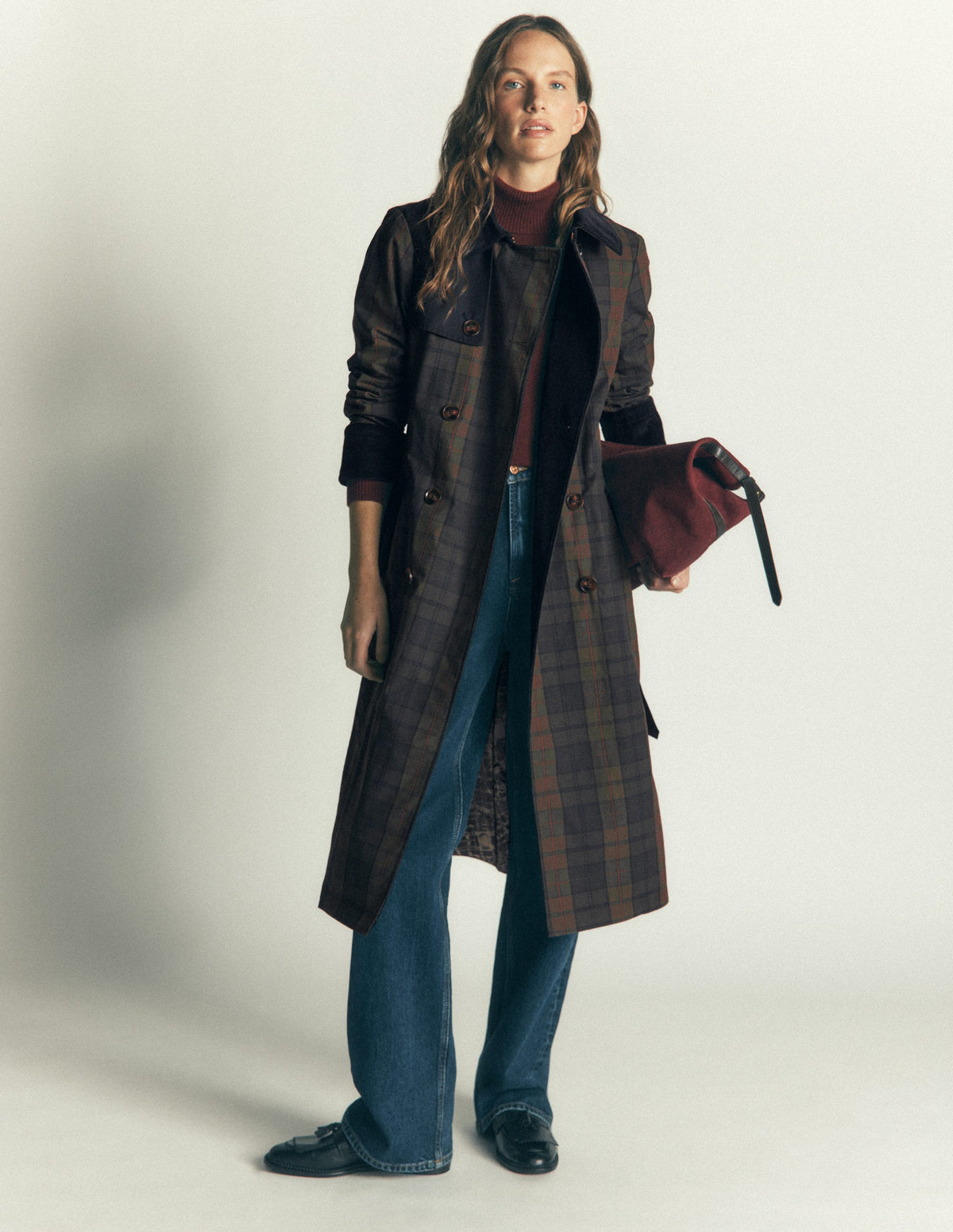 Wax Trench Coat-Olive and Camel Wax Check - Image 1