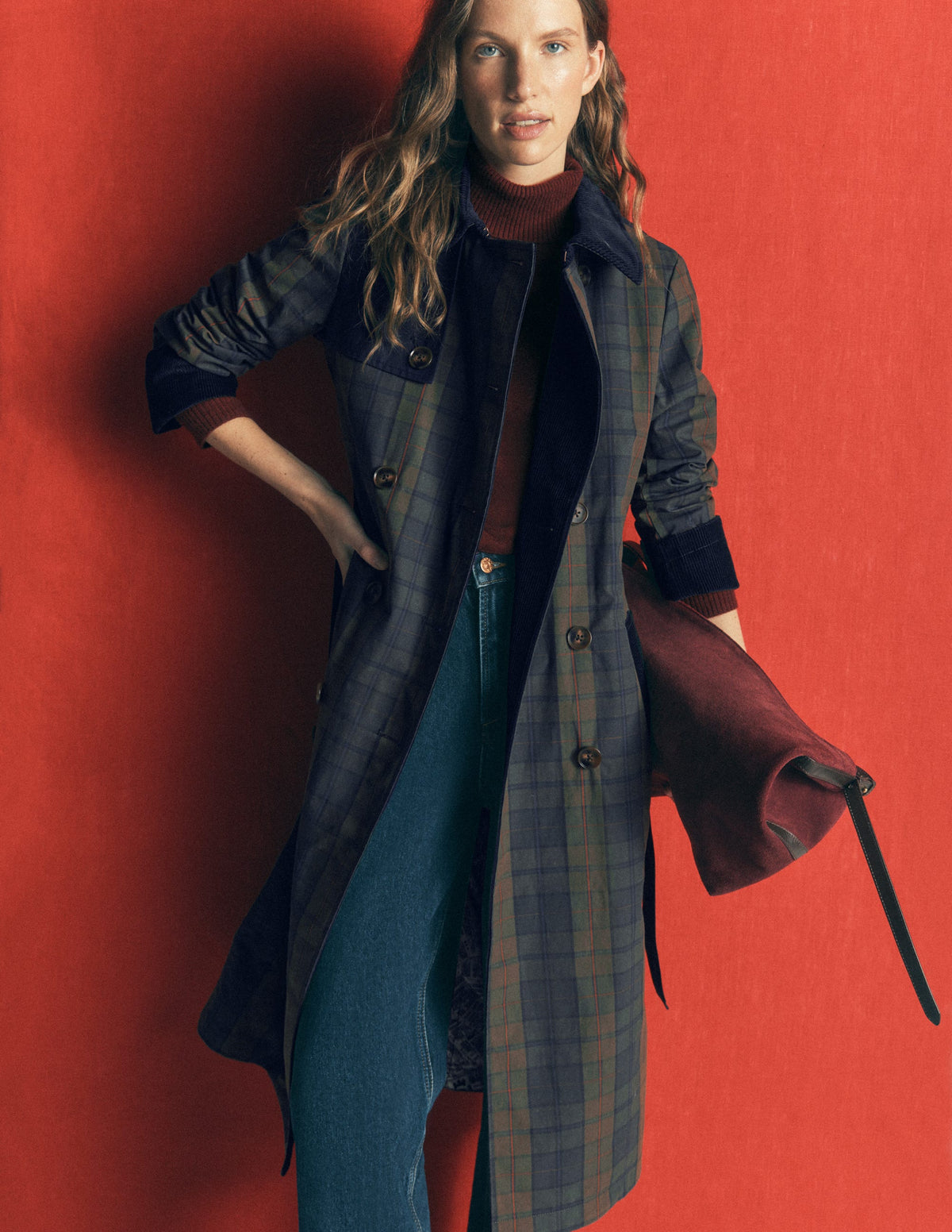Wax Trench Coat-Olive and Camel Wax Check - Image 4
