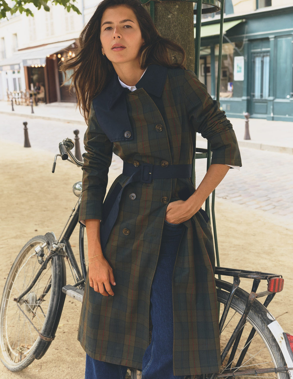 Wax Trench Coat-Olive and Camel Wax Check - Image 5