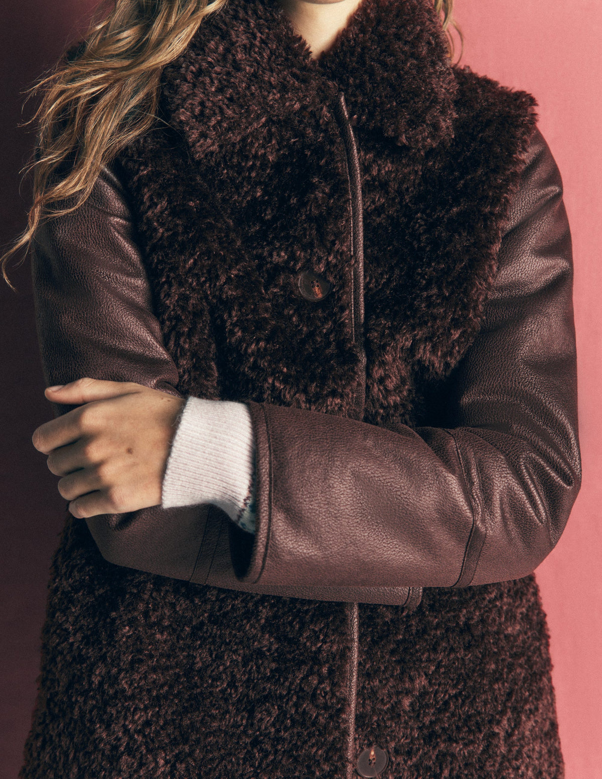 Teddy Fur Mix Coat-Bitter Chocolate - Image 3