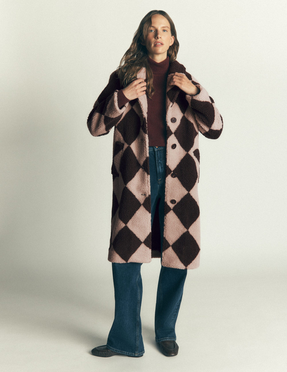 Cotswold Borg Coat-Mink & Brown Giant Borg Argyle - Image 2