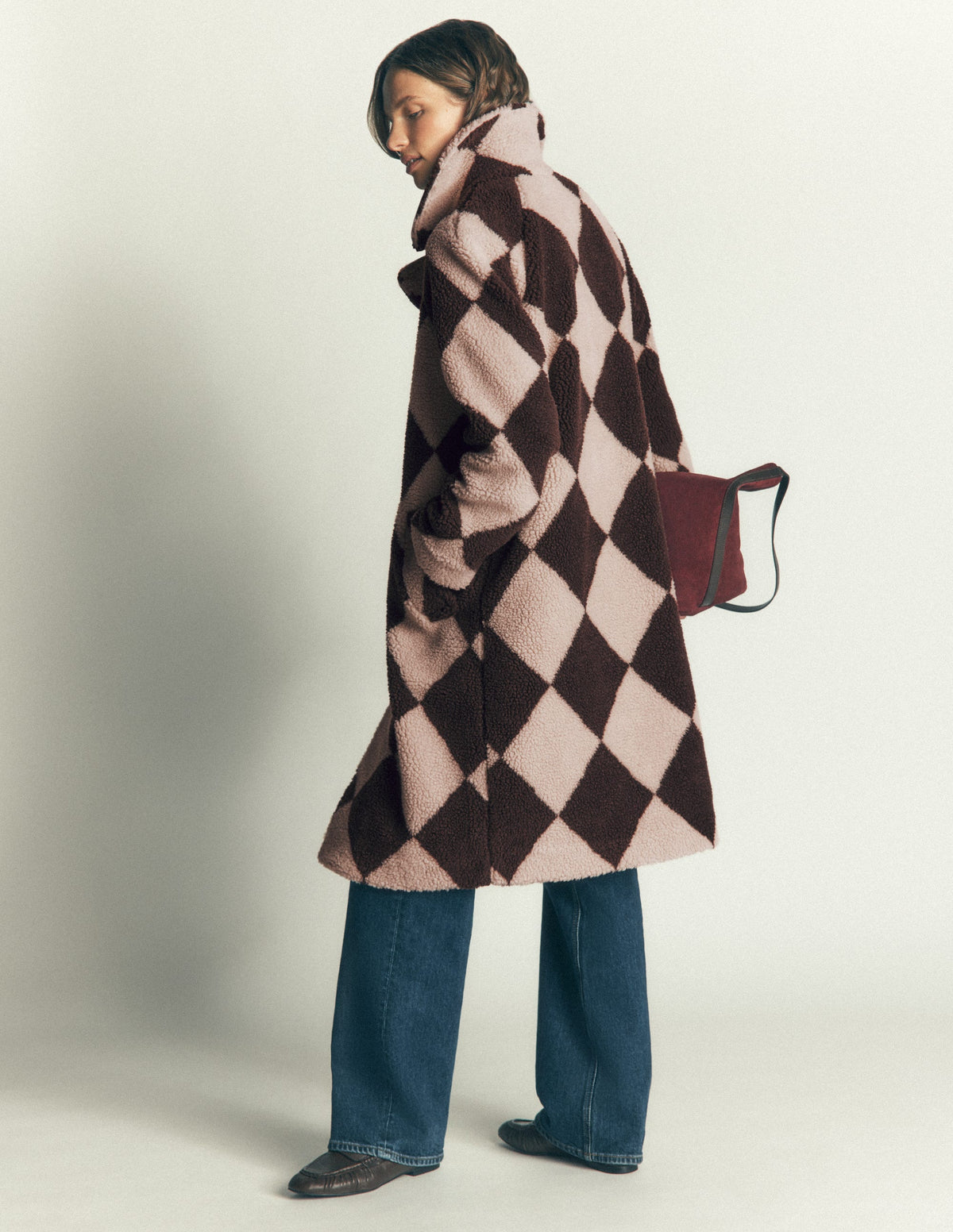 Cotswold Borg Coat-Mink & Brown Giant Borg Argyle - Image 4