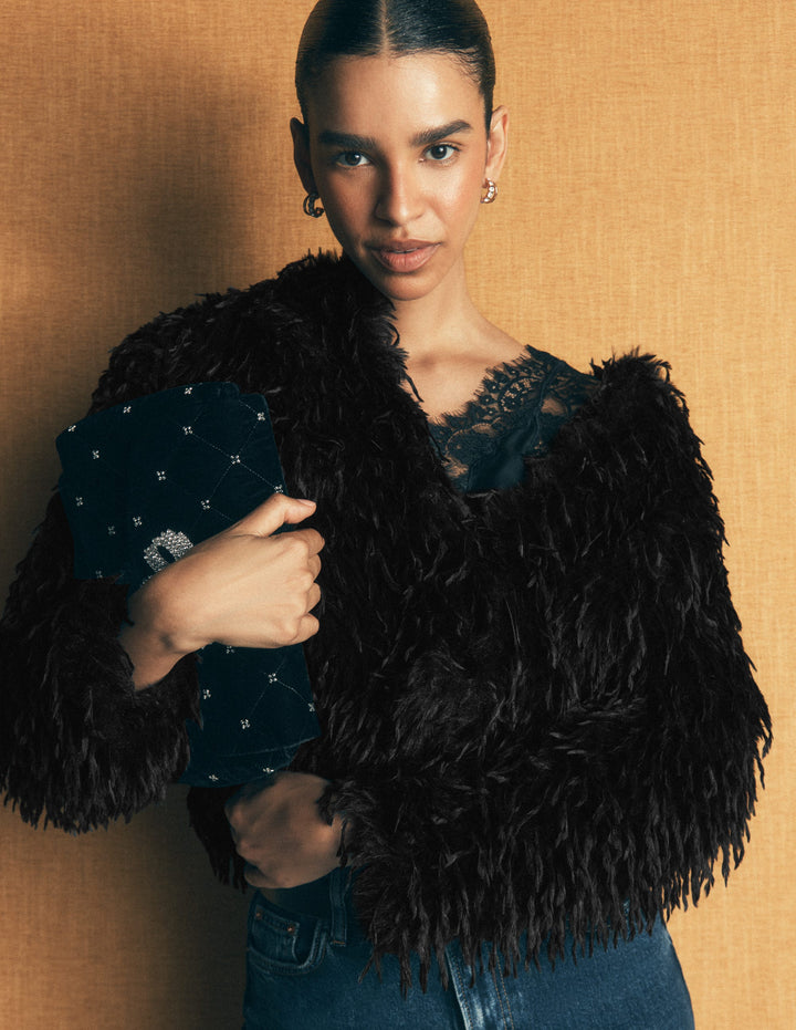 Feather Tassle Jacket-Black