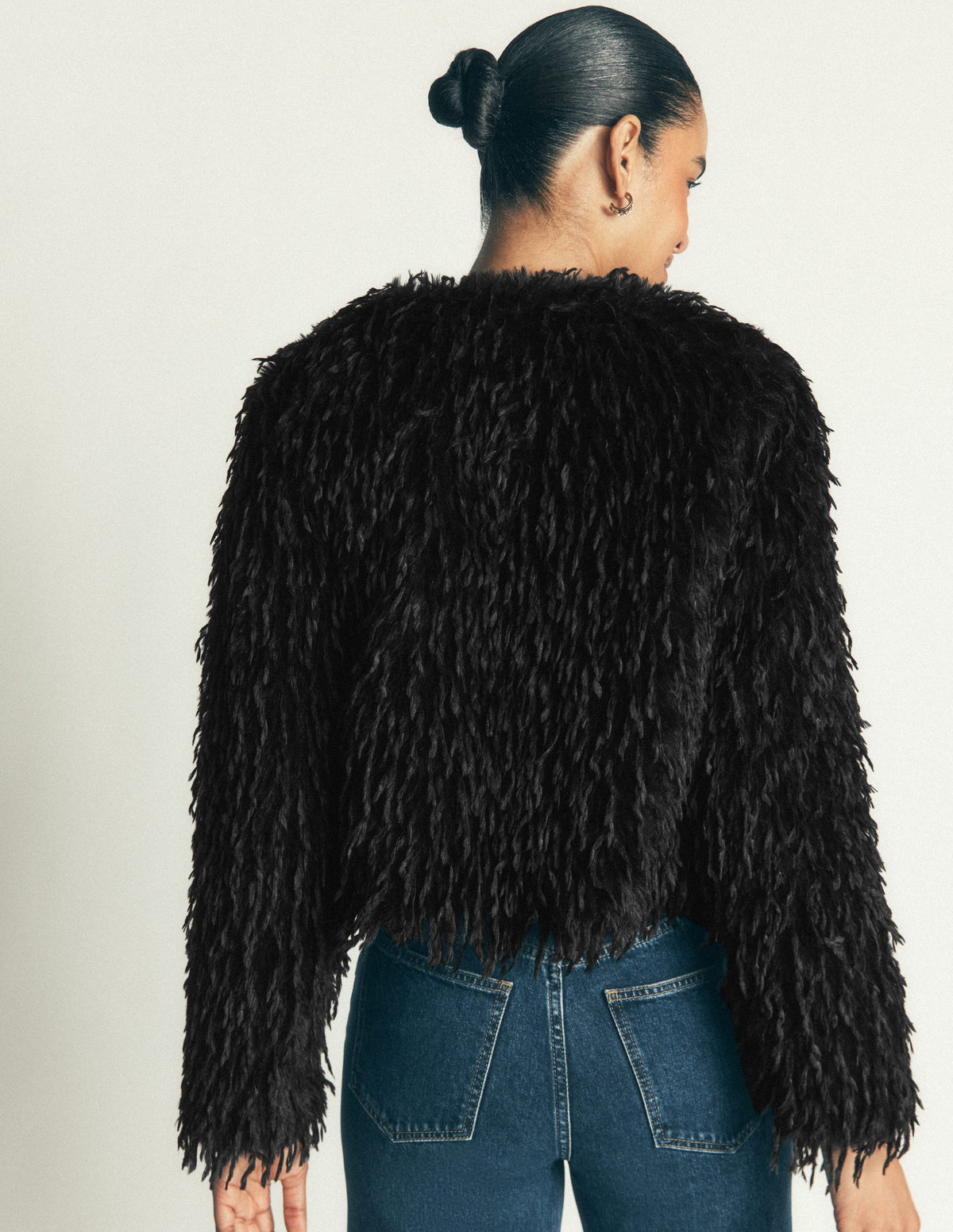 Faux Feather Tassle Jacket-Black-3