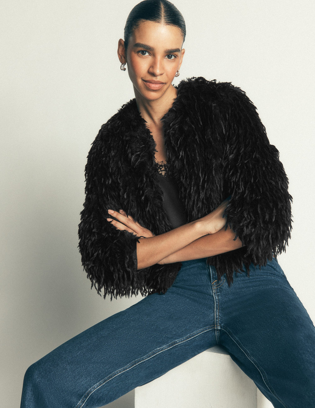 Faux Feather Tassle Jacket-Black-6