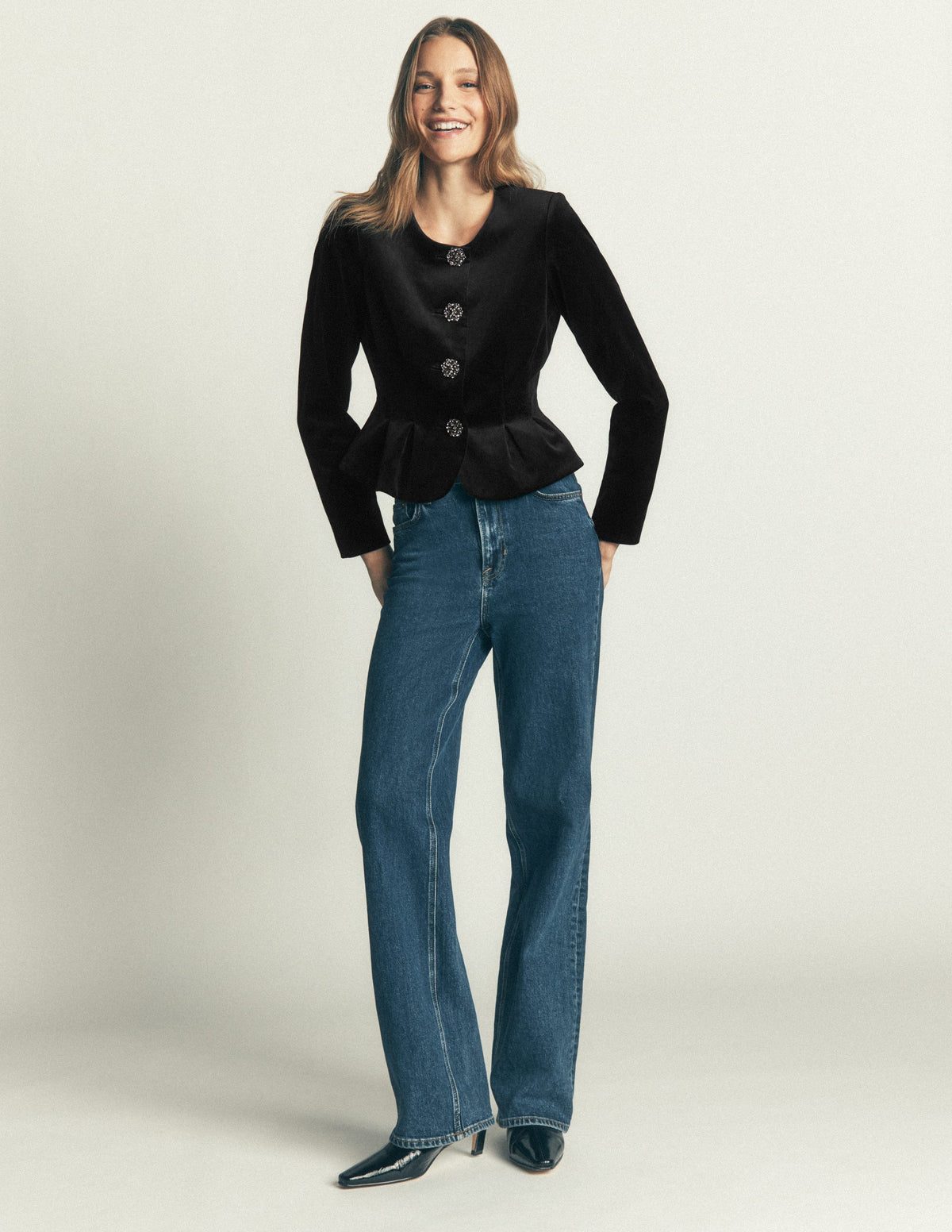 Velvet Waisted Jacket-Black - Image 4