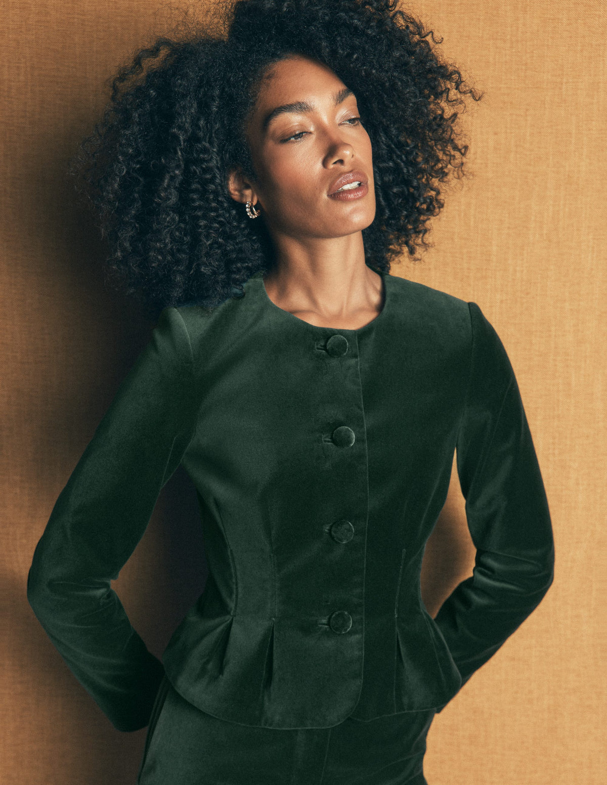 Velvet Waisted Jacket-Hunter Green - Image 1