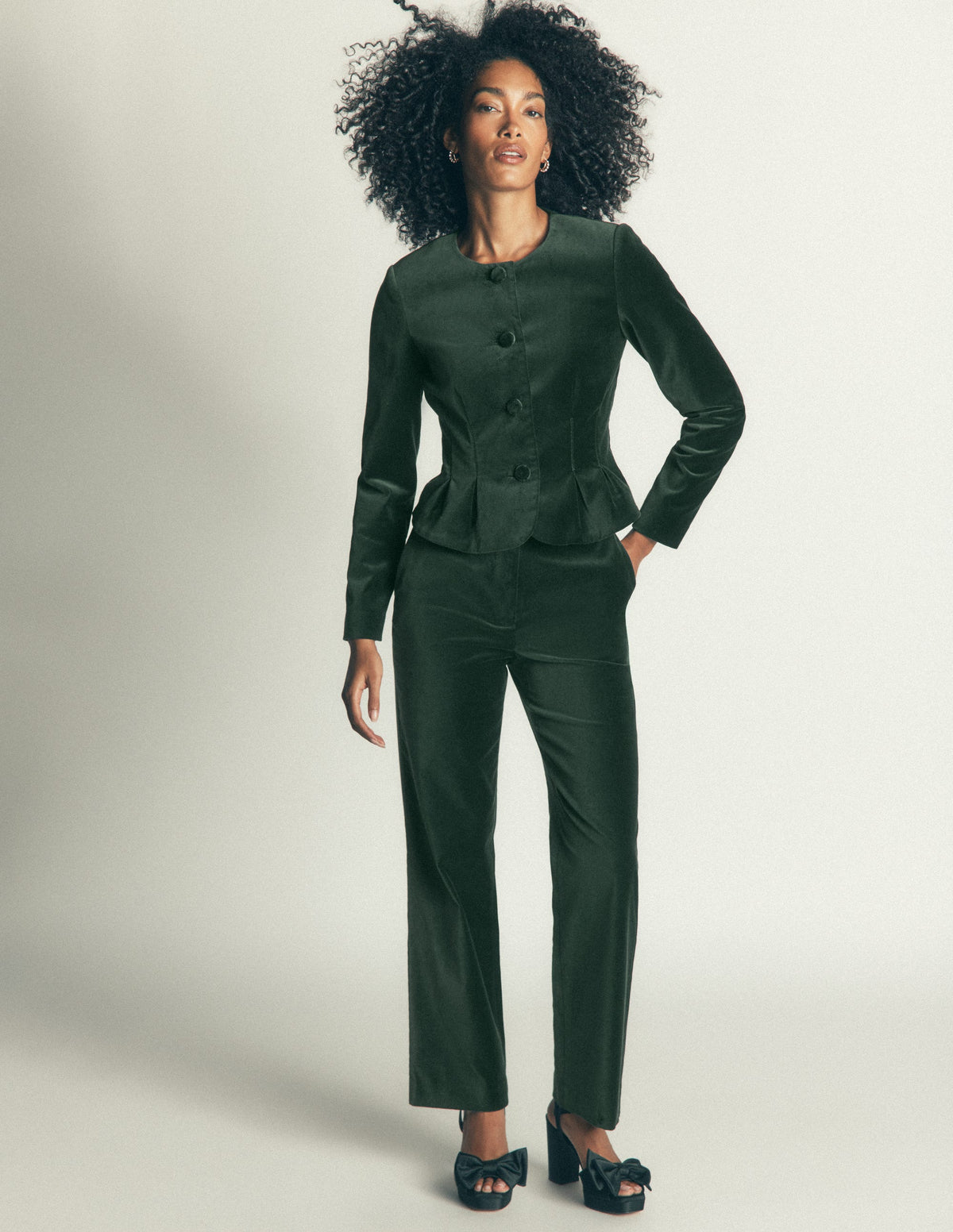 Velvet Waisted Jacket-Hunter Green - Image 4