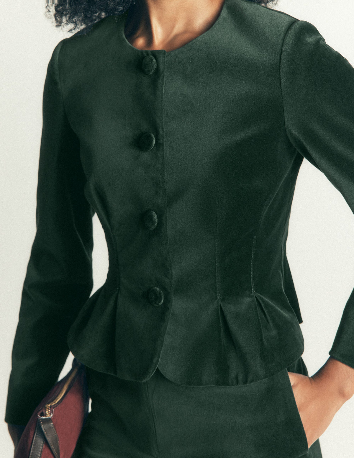 Velvet Waisted Jacket-Hunter Green-5