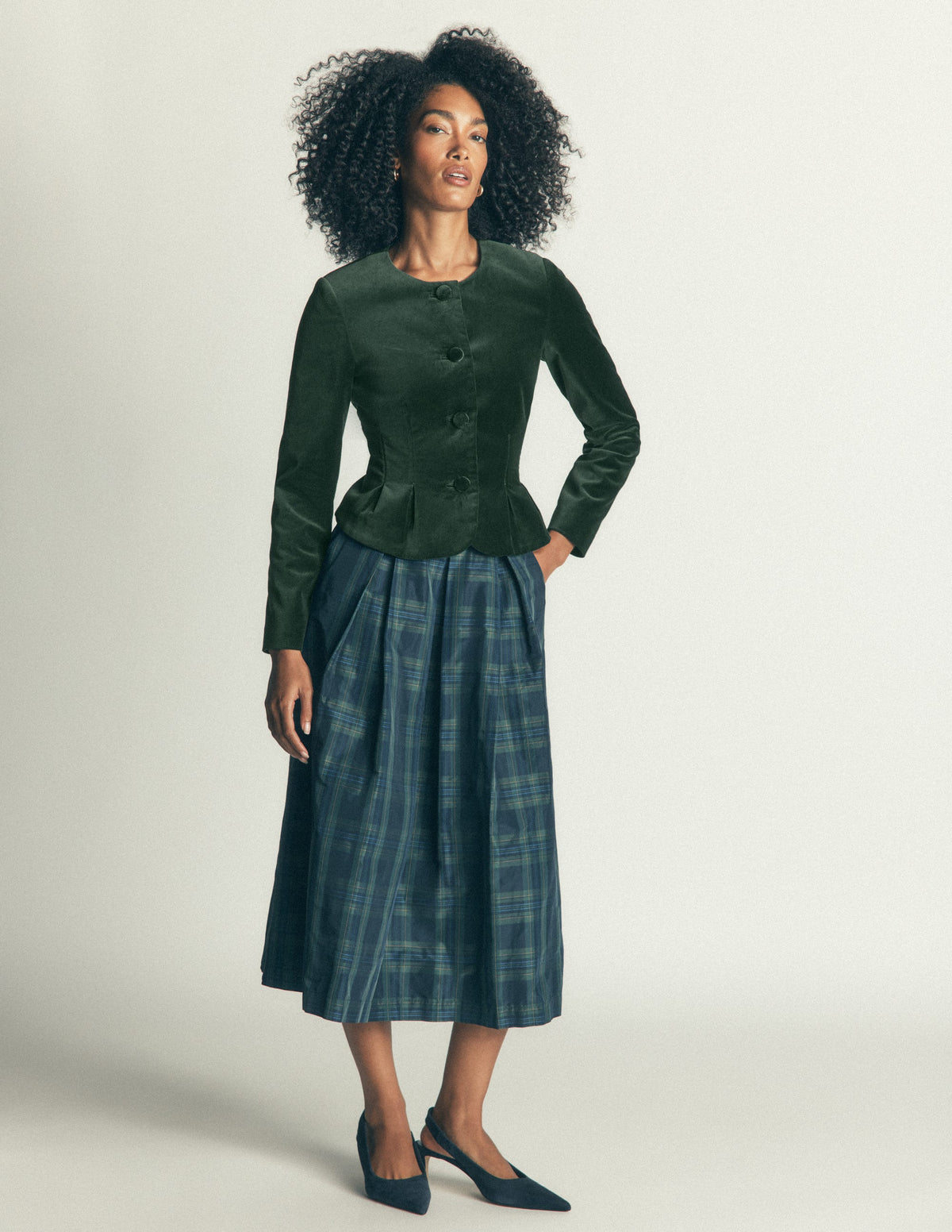Velvet Waisted Jacket-Hunter Green-7