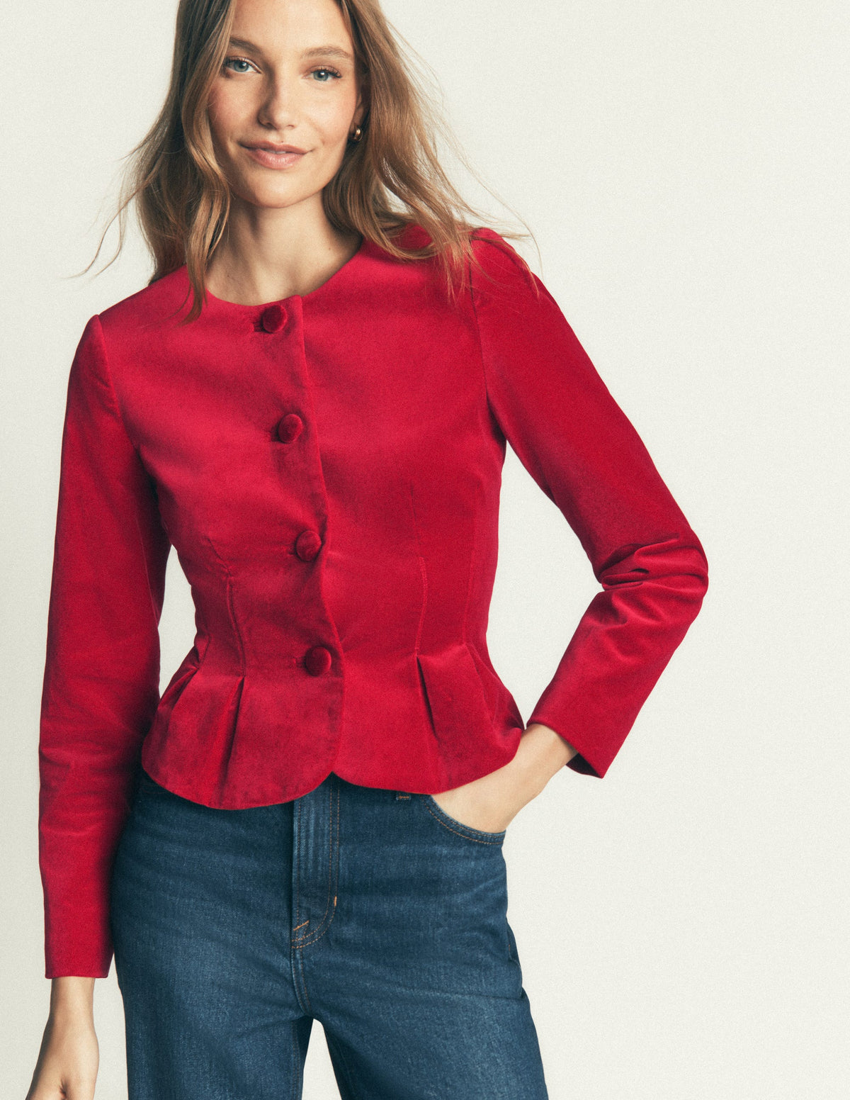 Velvet Waisted Jacket-Savvy Red - Image 2