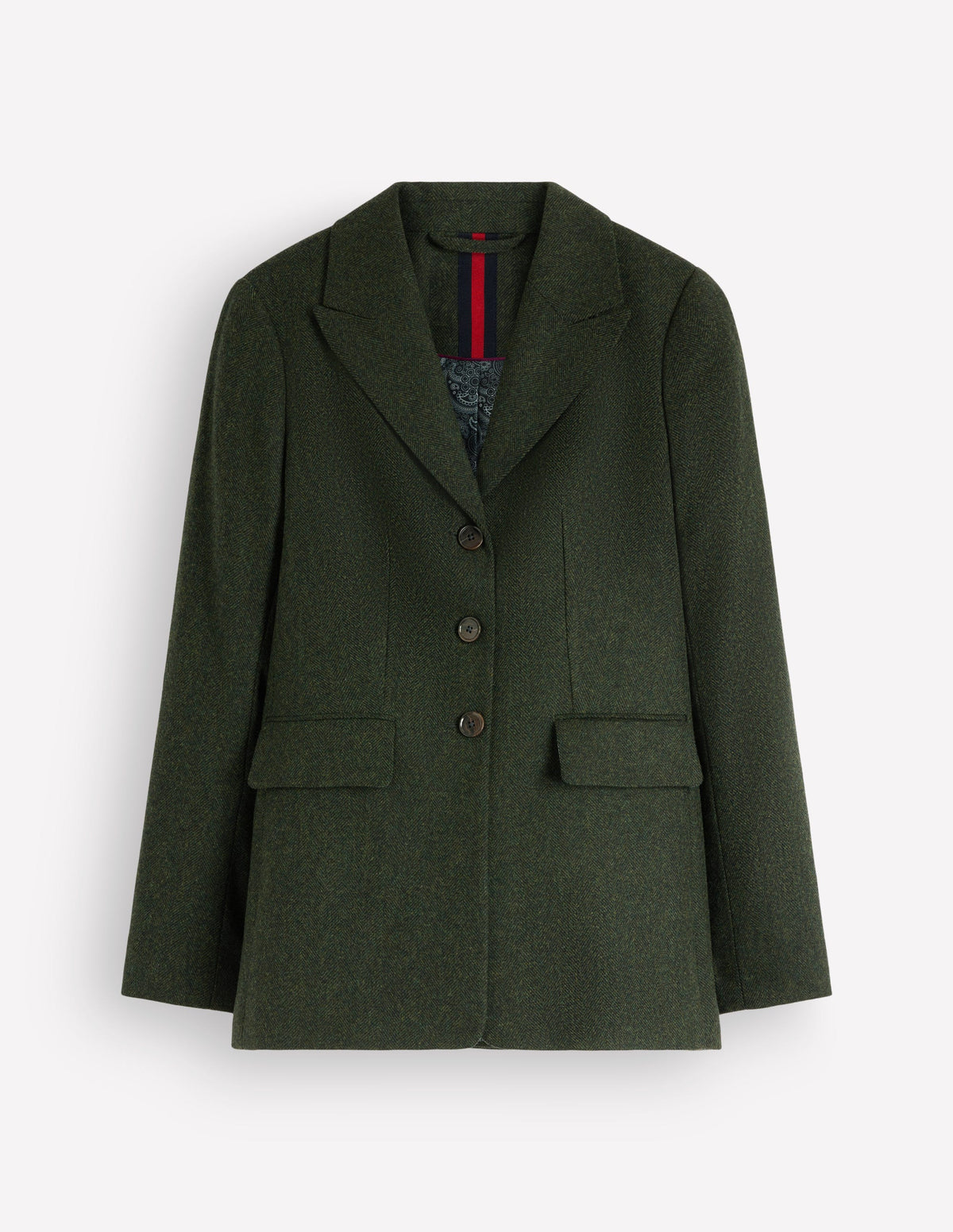 Longline Wool Button Blazer-Dark Green Herringbone - Image 9