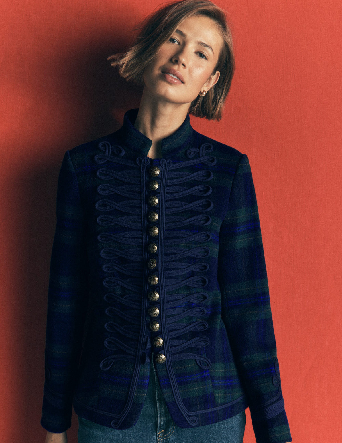 Hereford Military Wool Jacket-Navy, Green, Blue Tonal Check-1