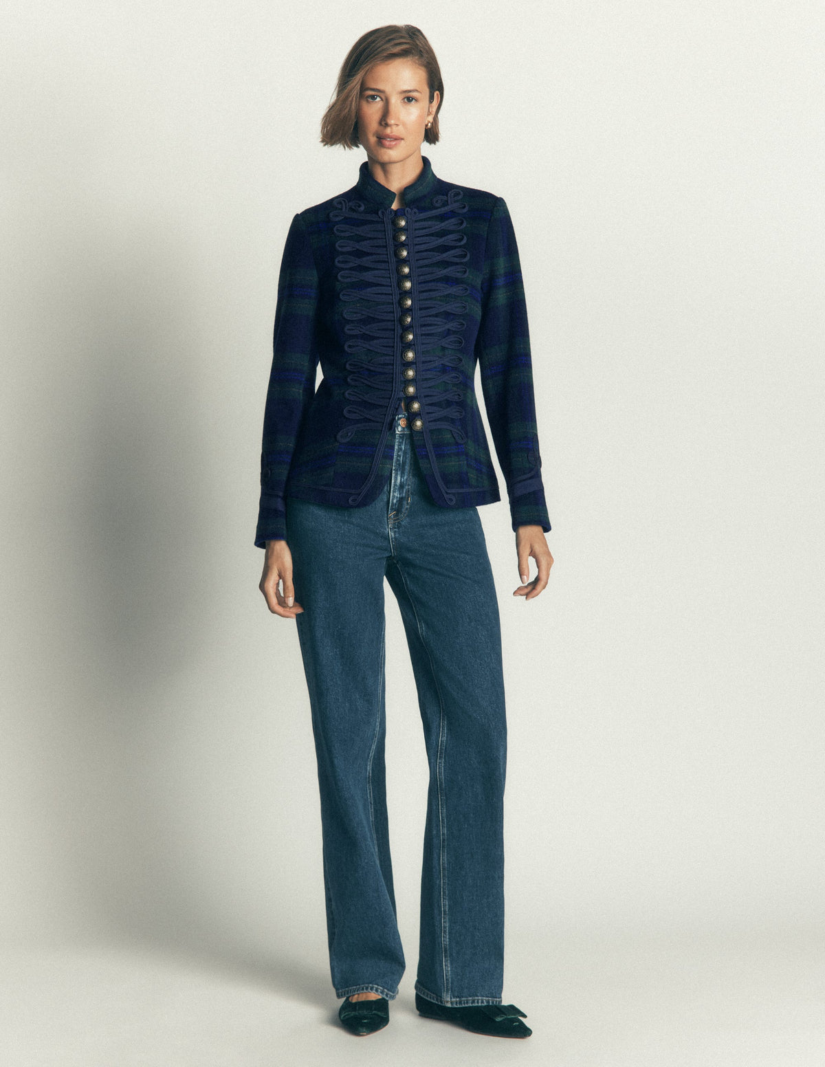 Hereford Military Wool Jacket-Navy, Green, Blue Tonal Check - Image 5