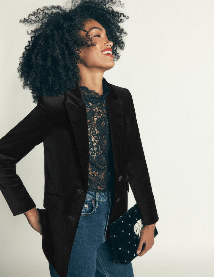 Stamford Velvet Blazer-Black