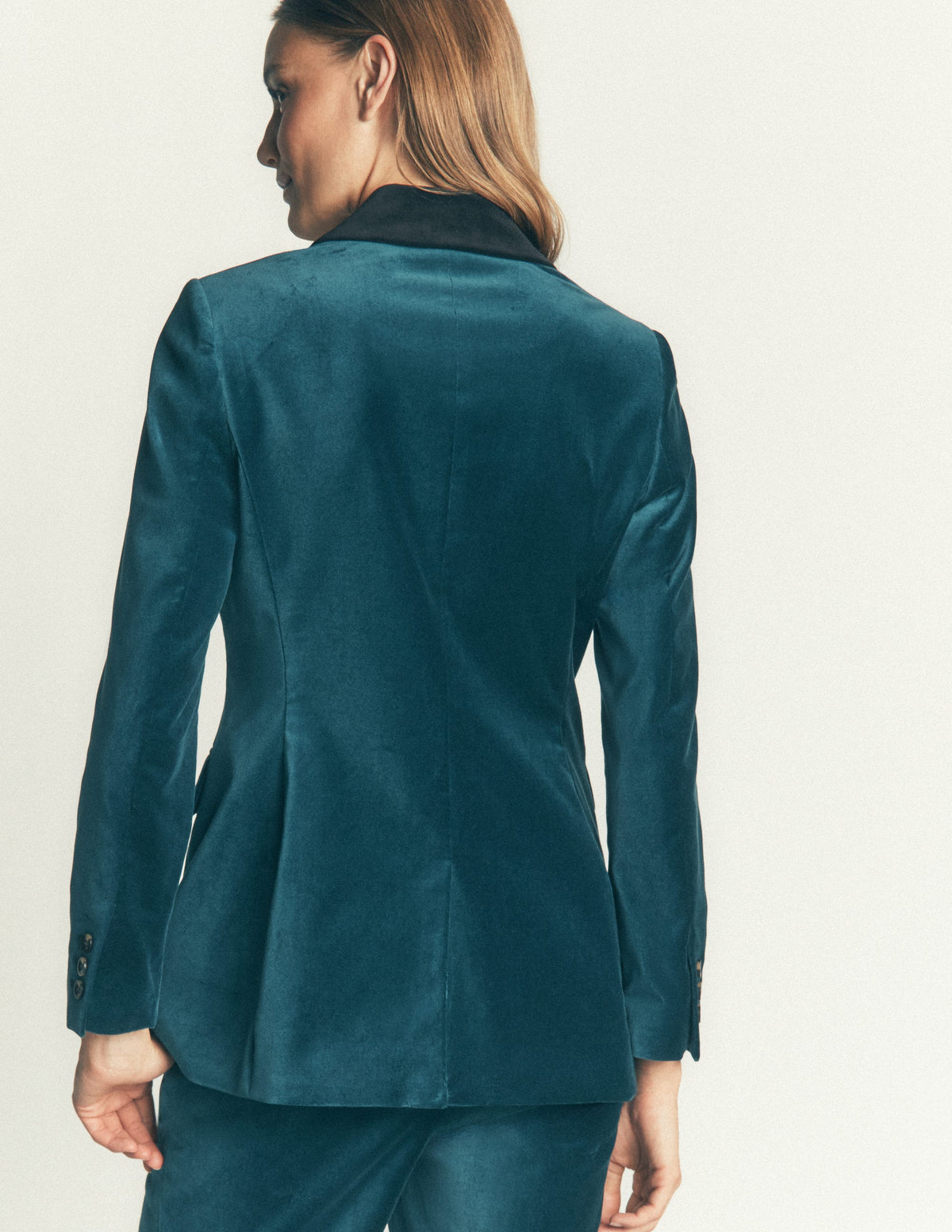 Longline Velvet Button Blazer-Teal Ocean - Image 2
