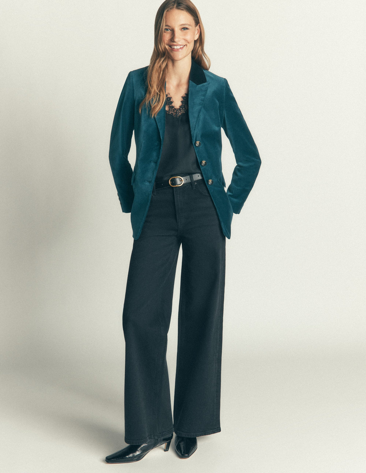 Longline Velvet Button Blazer-Teal Ocean-6