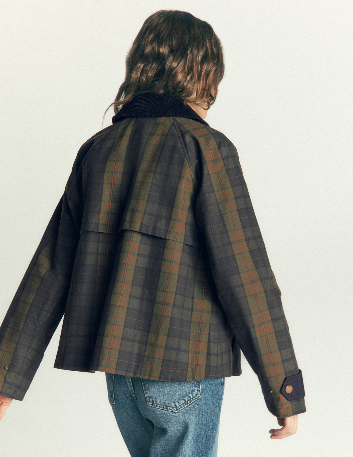 Raglan Wax Jacket-Olive and Camel Wax Check - Image 4