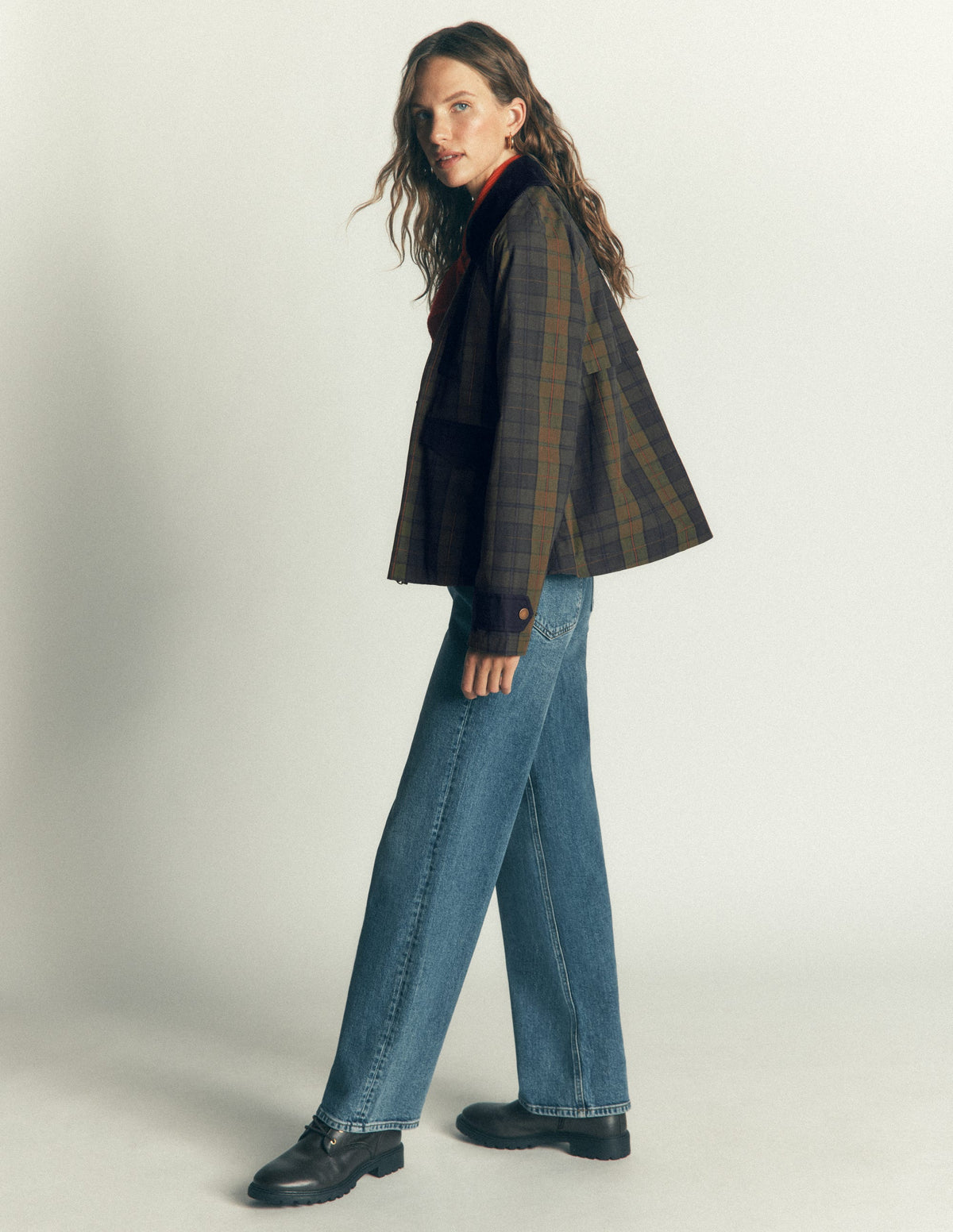 Raglan Wax Jacket-Olive and Camel Wax Check - Image 5