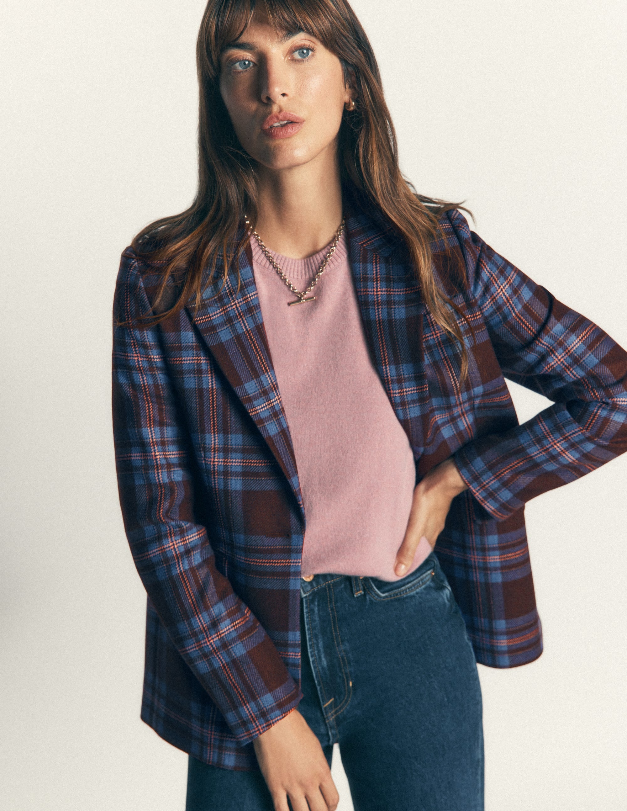Woodbridge Wool Blend Blazer-Brown, Blue and Pink Check - Image 1