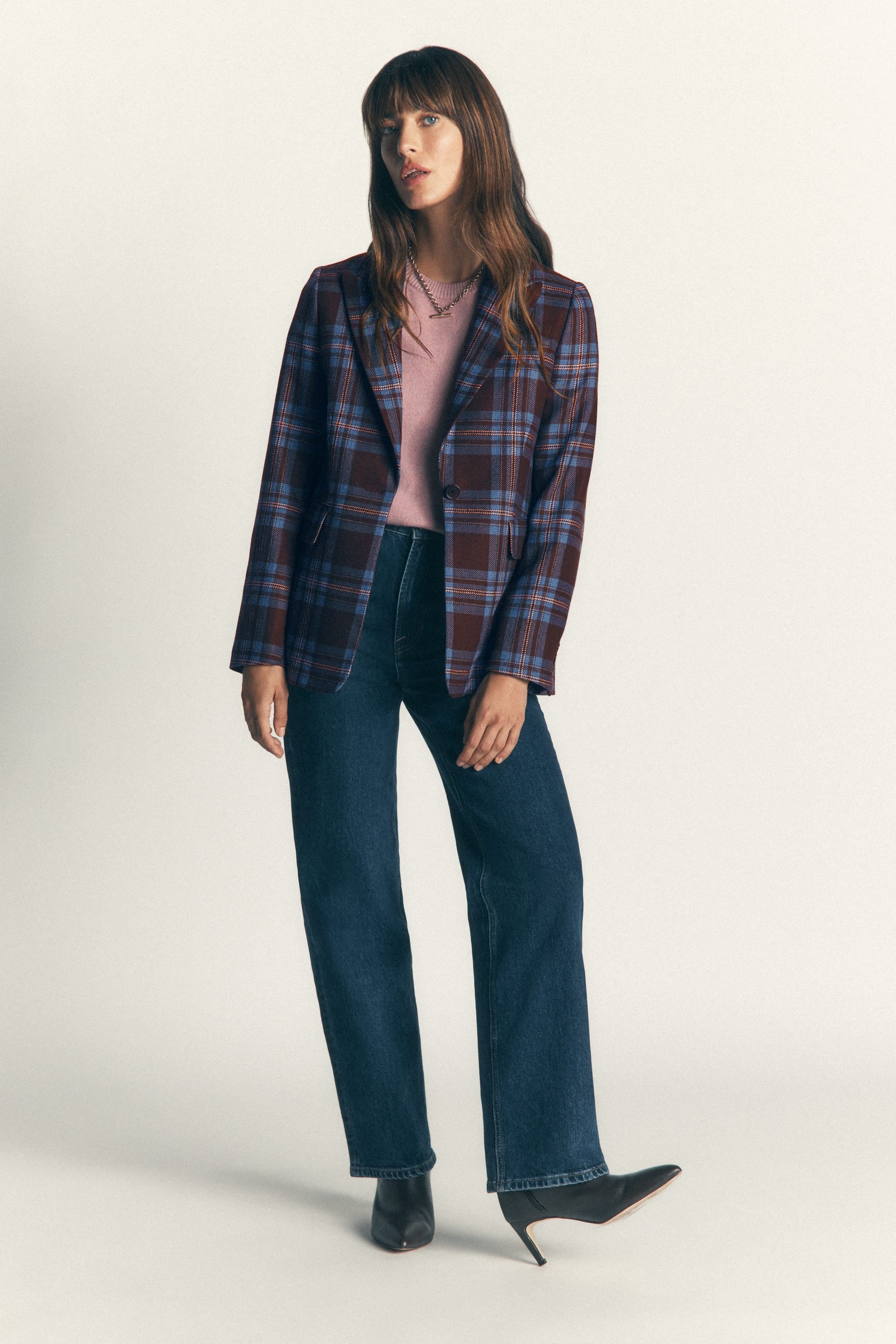 Woodbridge Wool Blend Blazer-Brown, Blue and Pink Check - Image 4