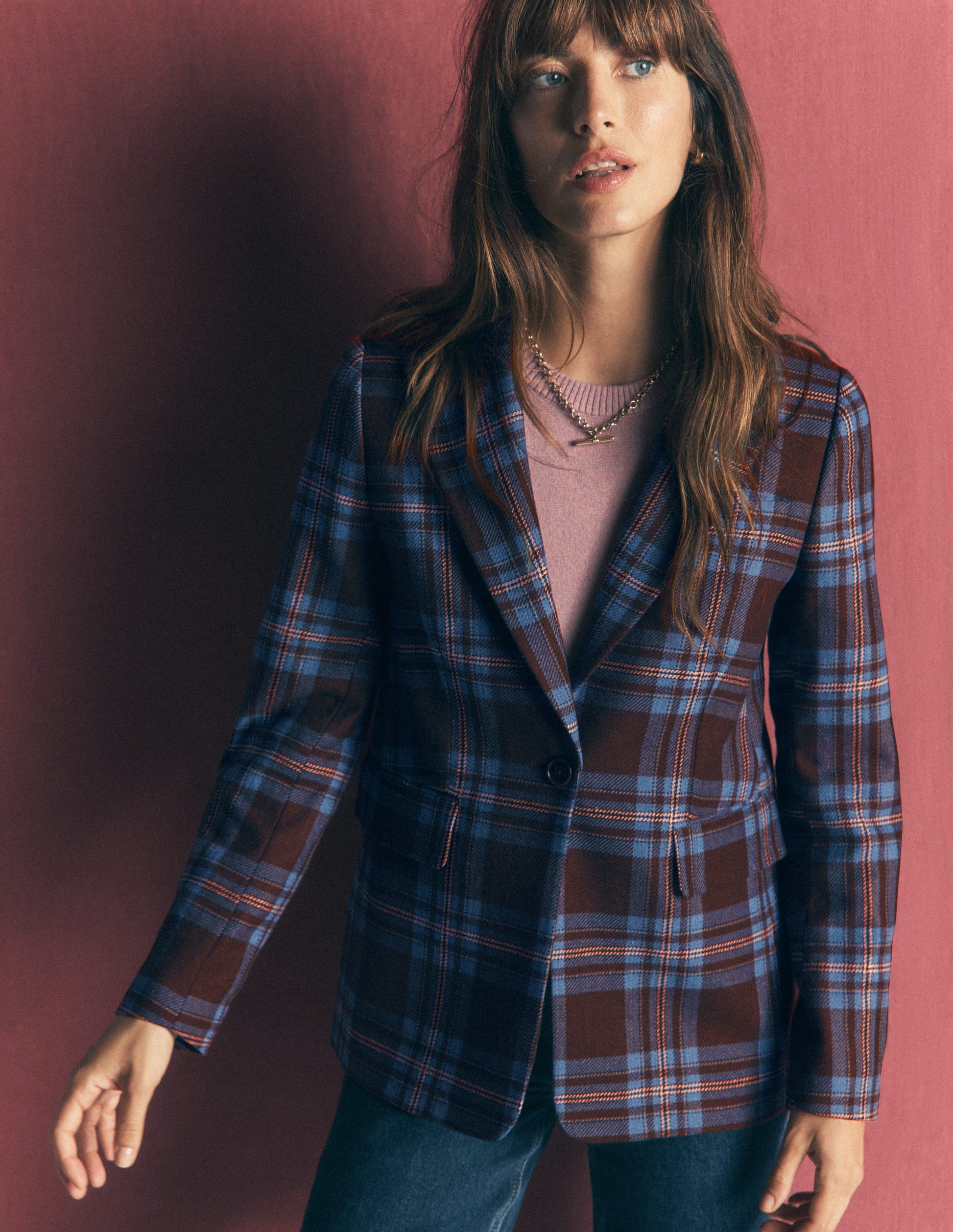 Woodbridge Wool Blend Blazer-Brown, Blue and Pink Check-5