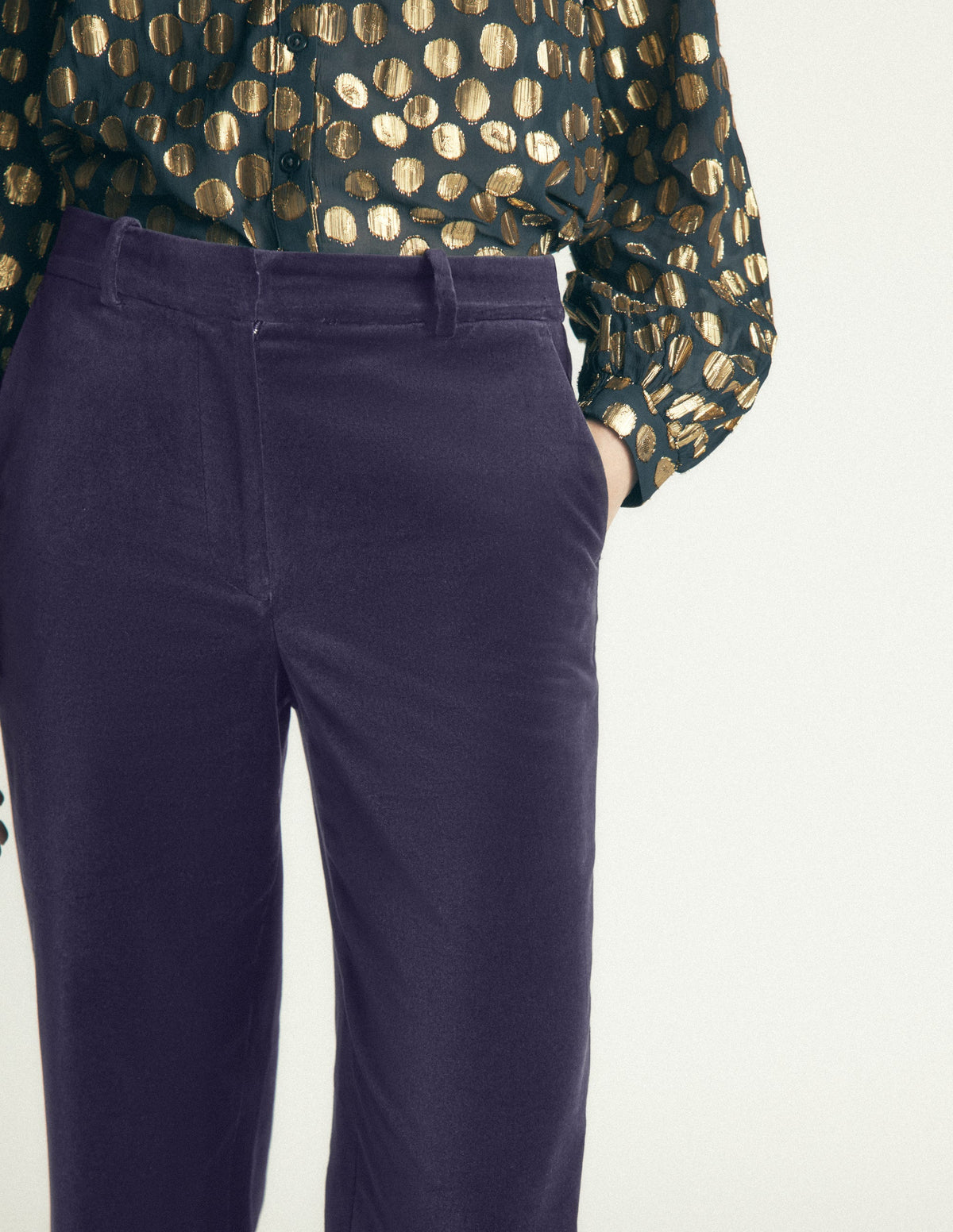Fitzrovia Velvet Trousers-Navy-2