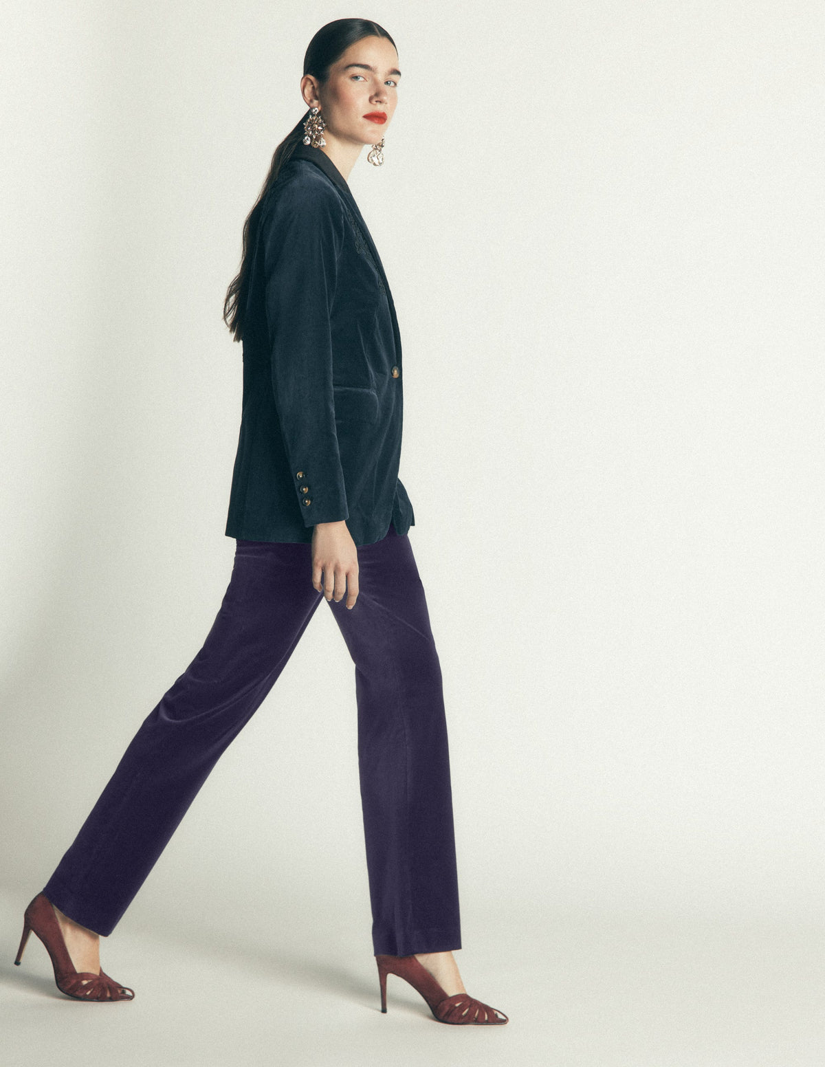 Fitzrovia Velvet Trousers-Navy - Image 5