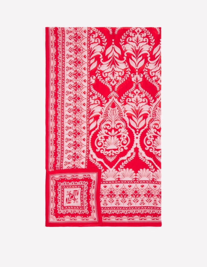 Printed Sarong Scarf-Poppy Red, Ornamental Garden-2