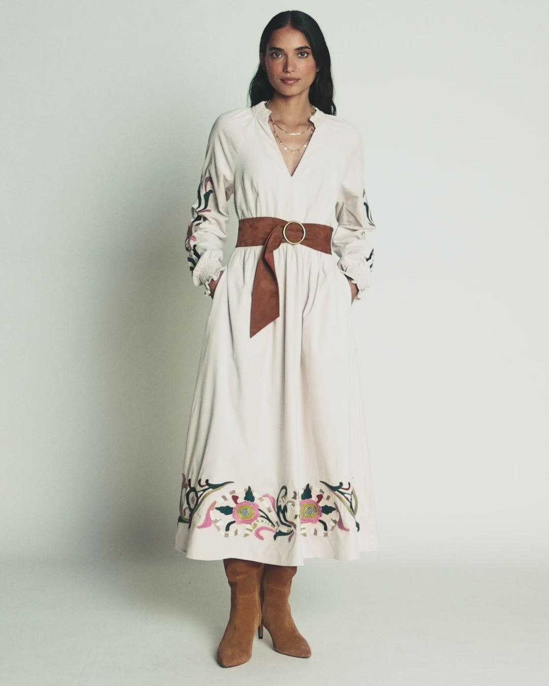 Smocked Cord Midi Dress
