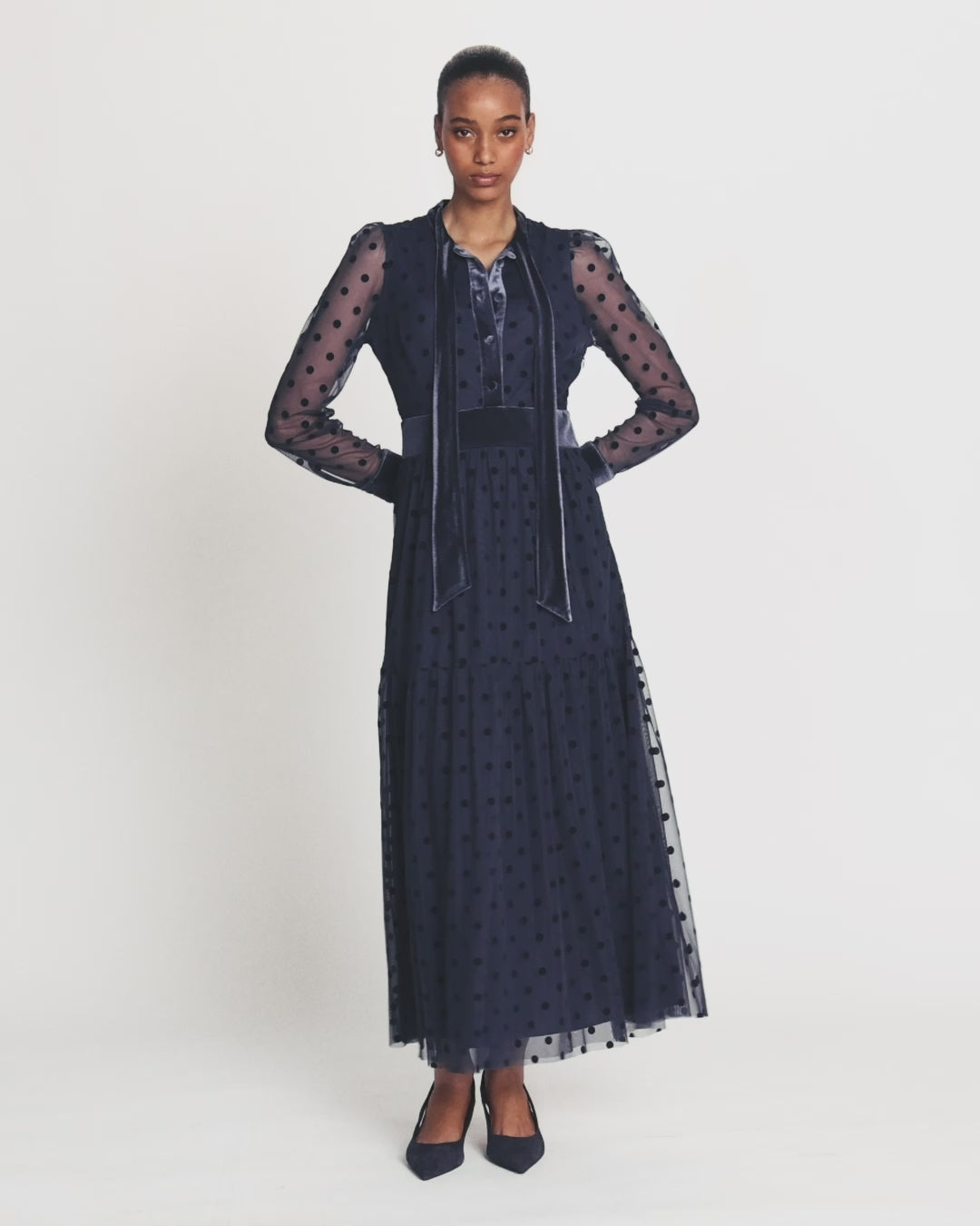 Tie Neck Tiered Tulle Dress