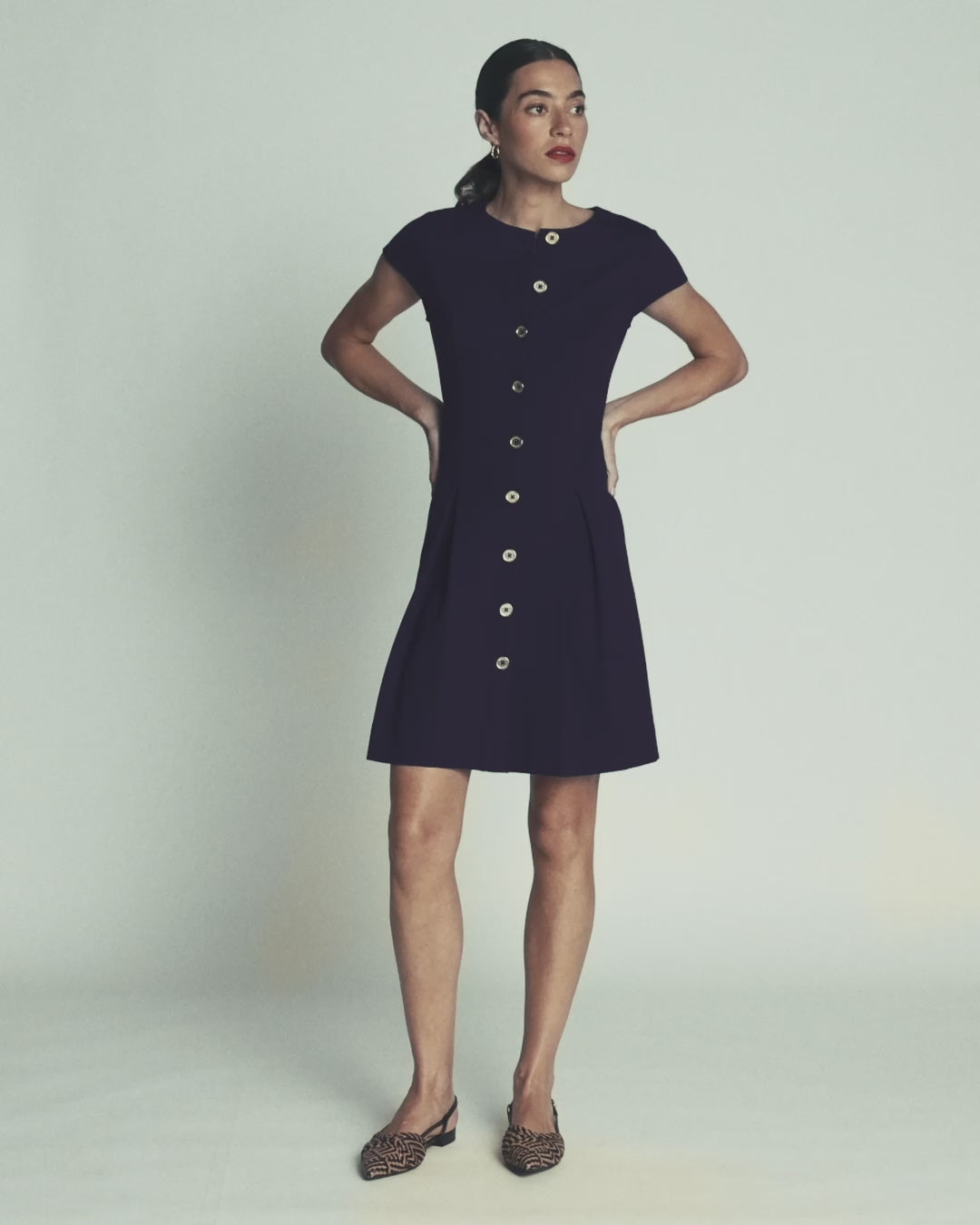 Short Pleated Button Dress