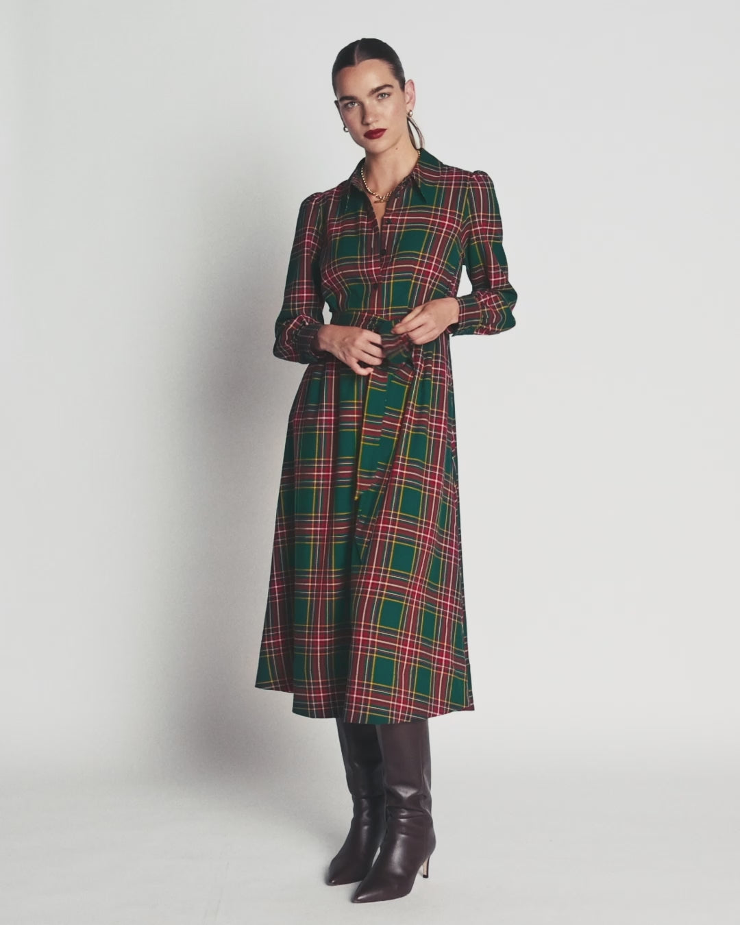 Maeve Check Midi Shirt Dress